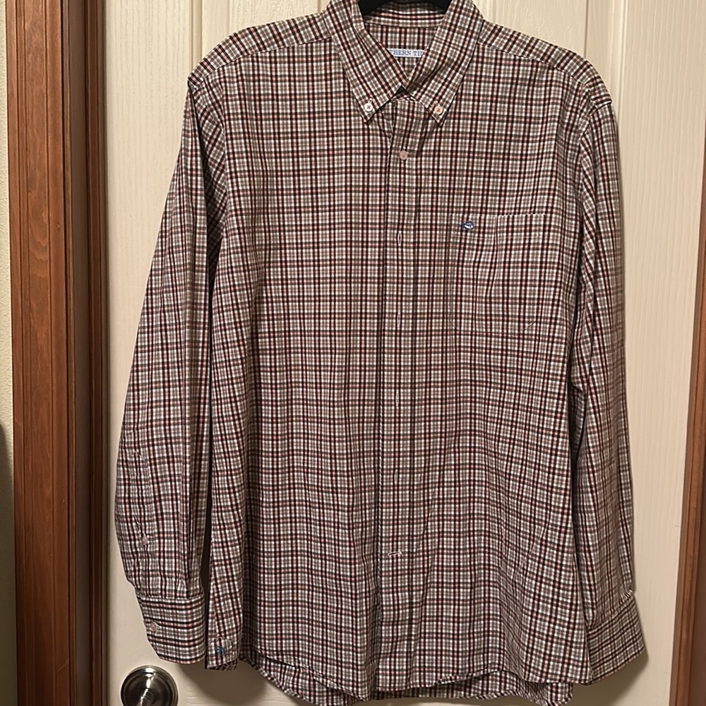 Southern Tide Men’s Casual Button down plaid shirt size large,